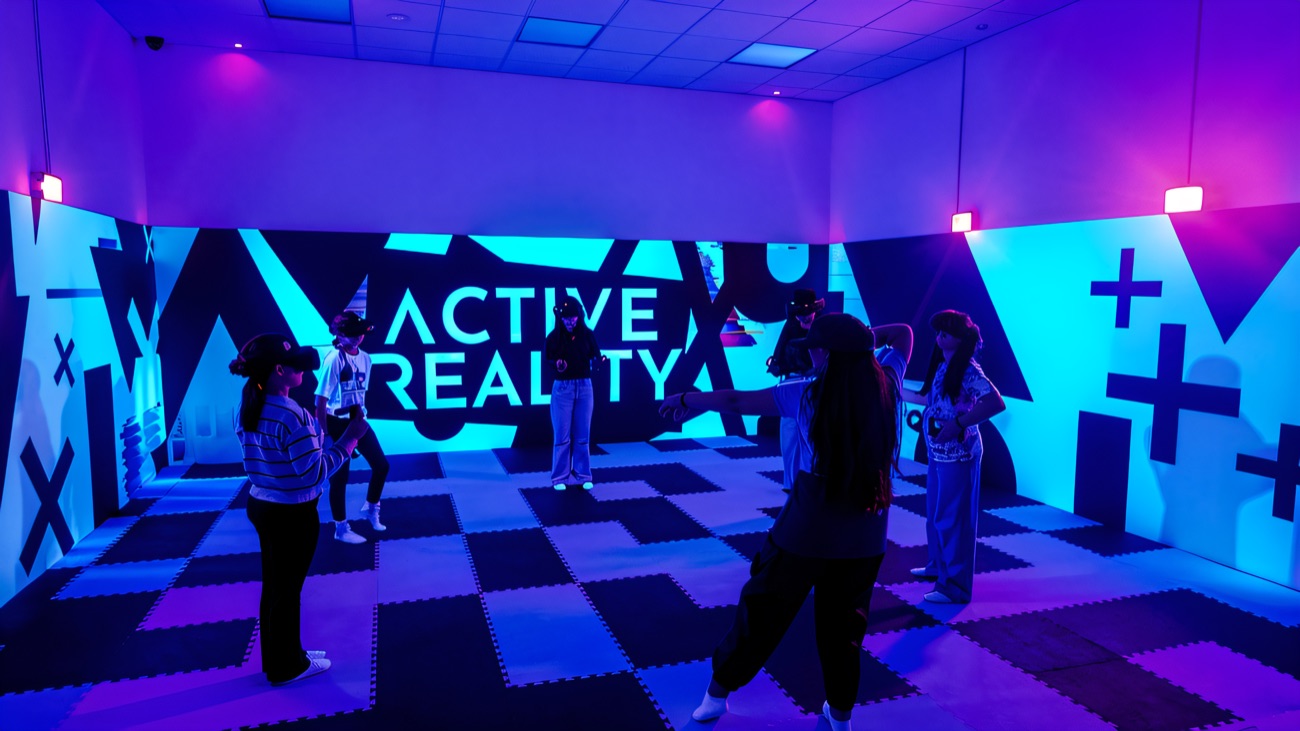 The free-roam arena with Active Reality signage on the wall