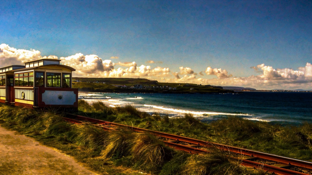 The narrow-gauge heritage railway near Bushmills by the sea