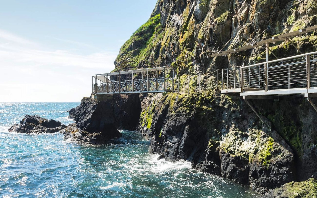 The tubular bridge on the Gobbins cliff path above the sea