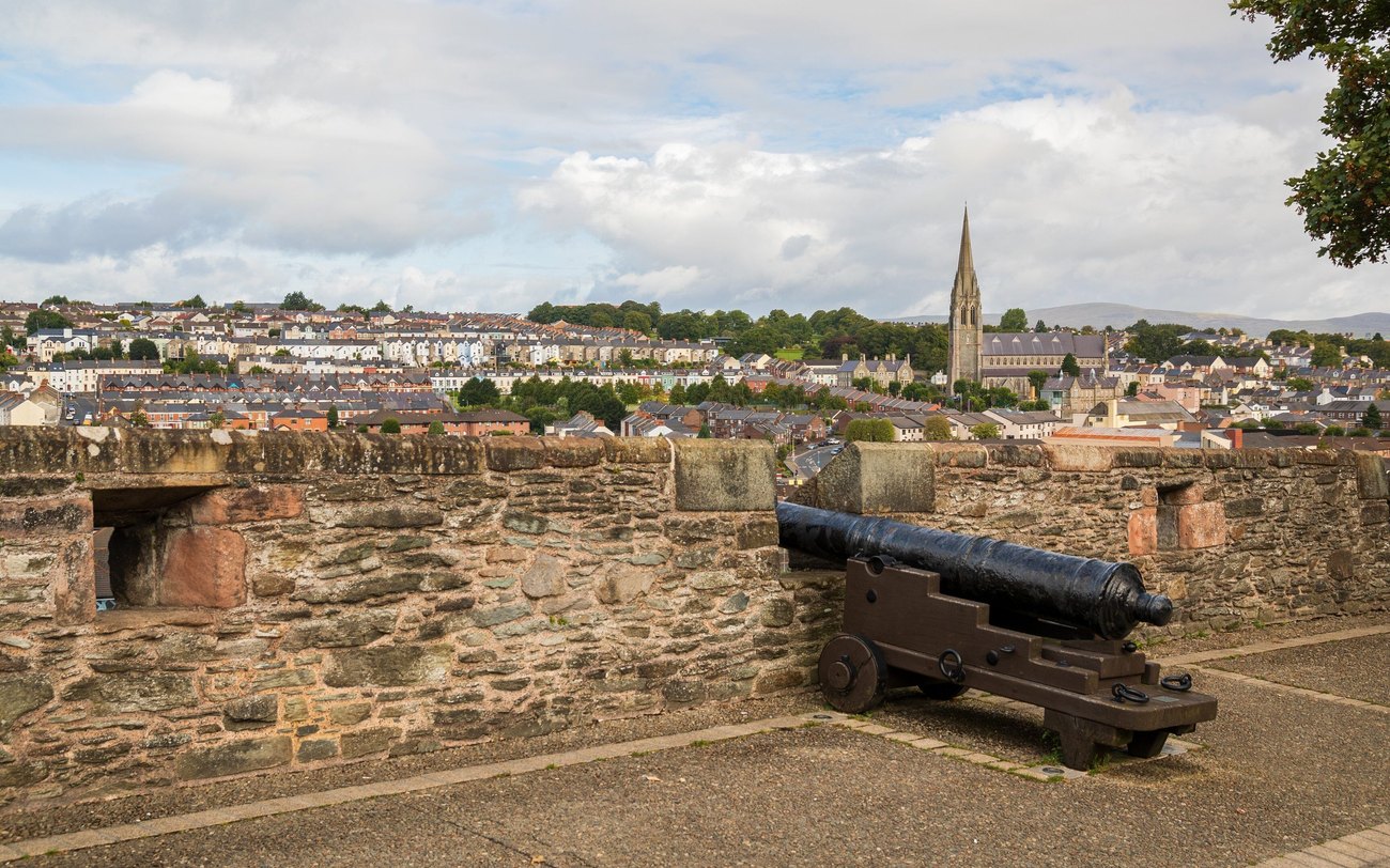 The historic walls and cannon of Derry city