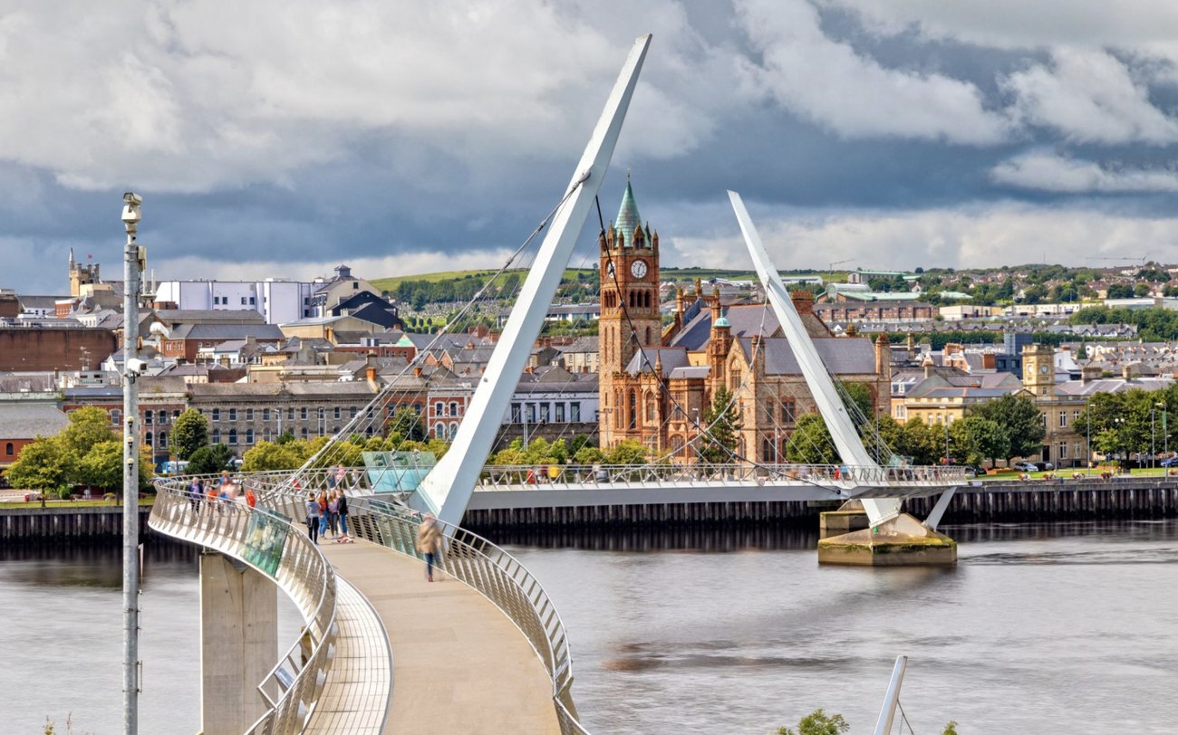 The curving Peace Bridge across the River Foyle in Derry