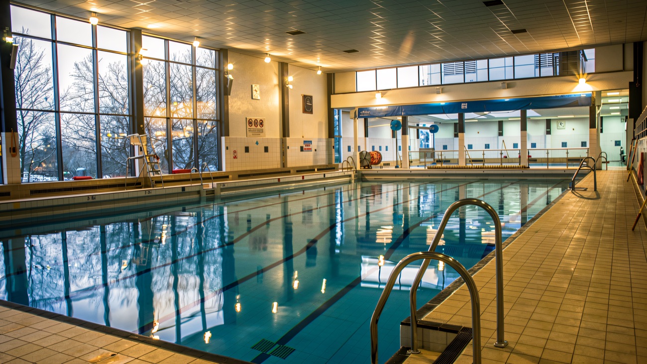 The full length of the pool from the shallow end