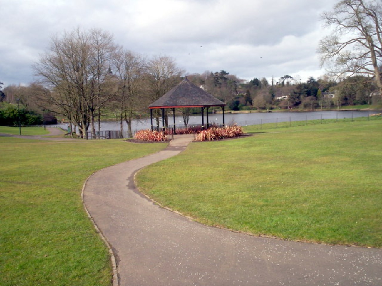 The bandstand and open parkland above the lake at Dungannon Park