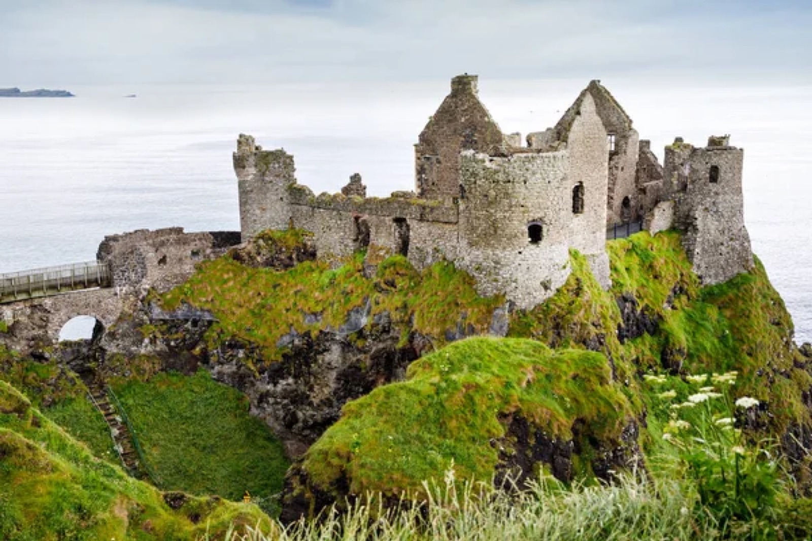 Dunluce Castle standing on its basalt crag above the Atlantic