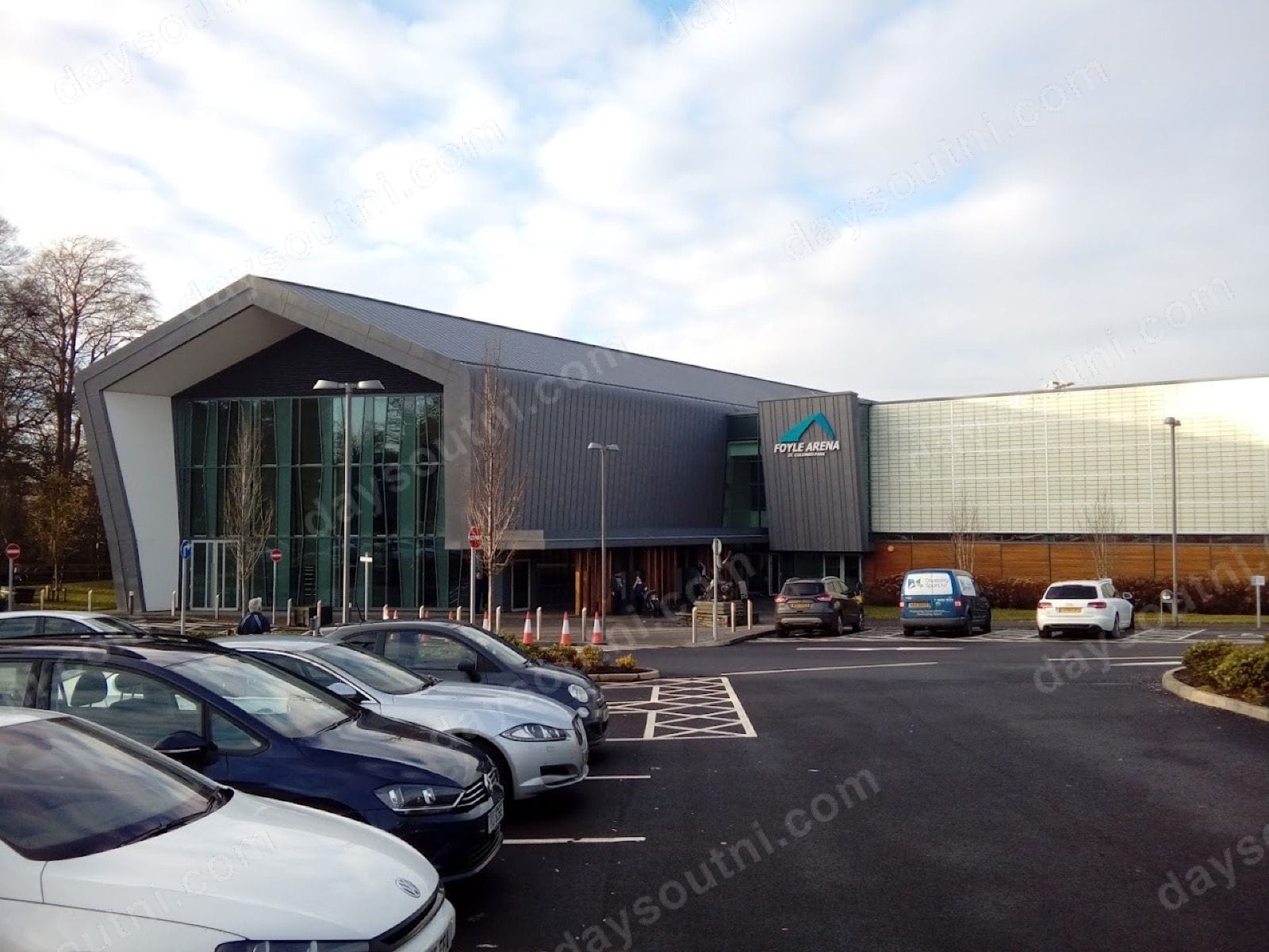 Foyle Arena leisure centre on the Waterside in Derry, home to the council soft play, with its angular grey frontage