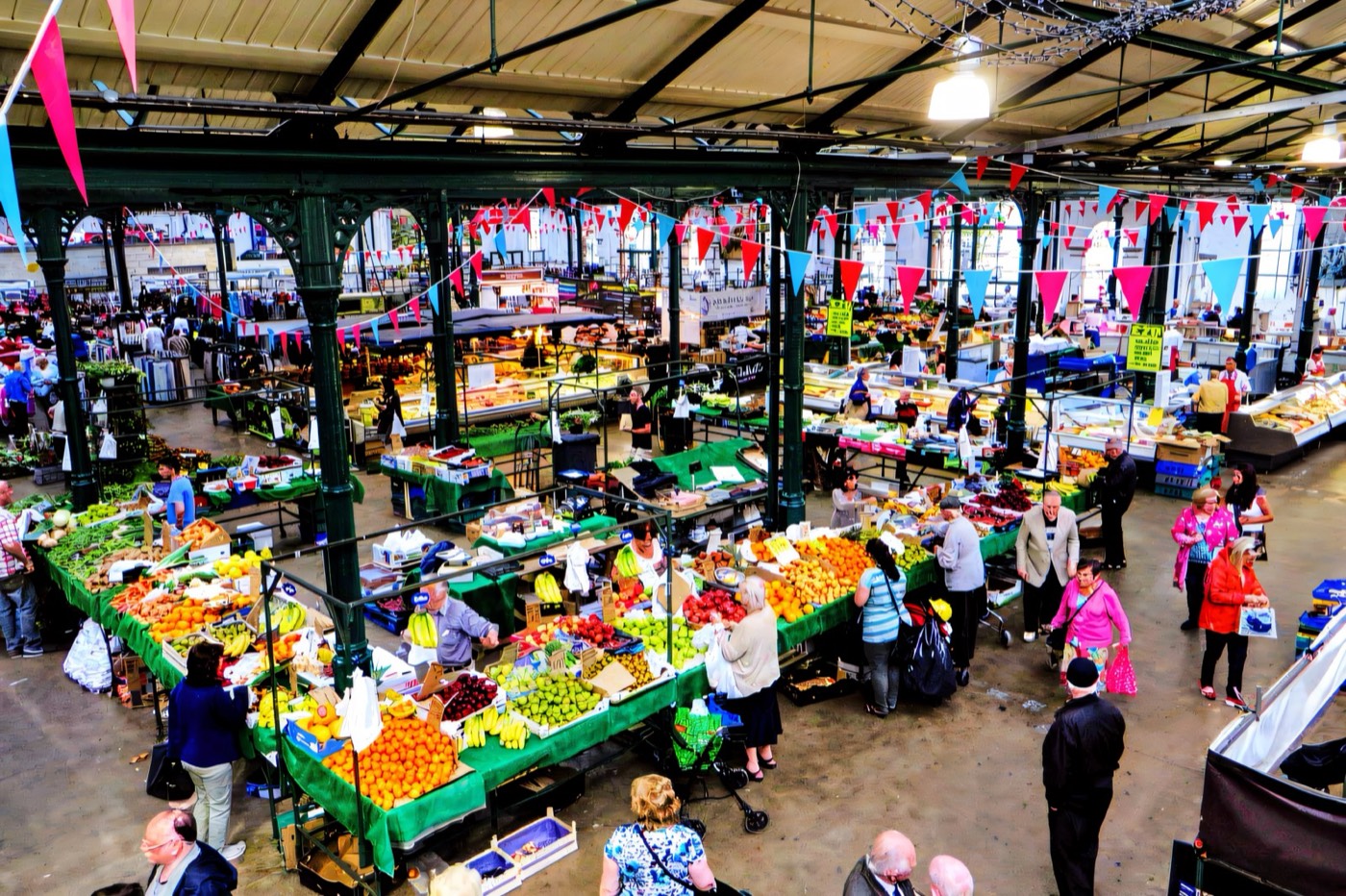 Stalls under the Victorian roof of St George's Market in Belfast