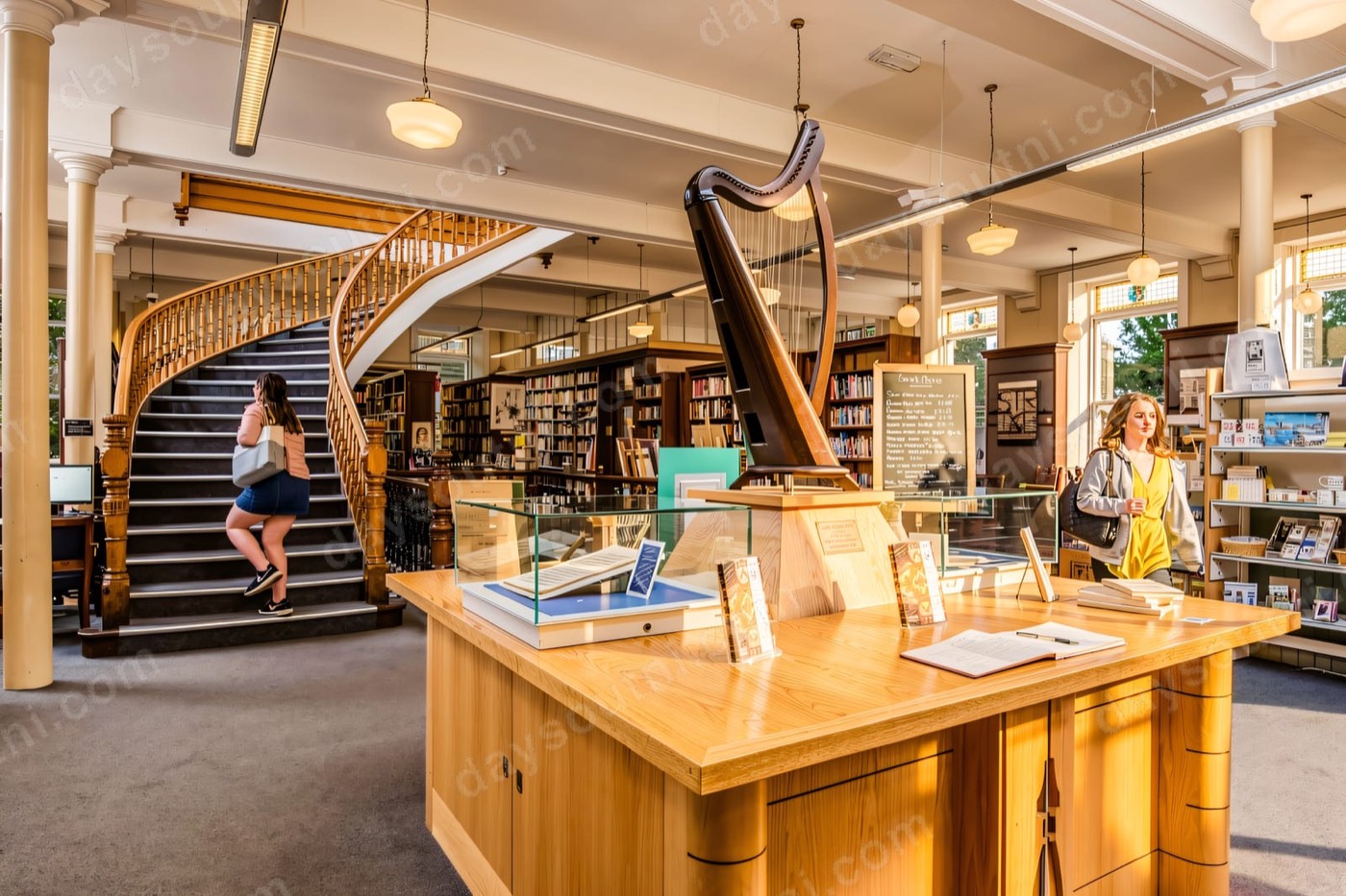 Bookshelves and reading room at the Linen Hall Library in Belfast