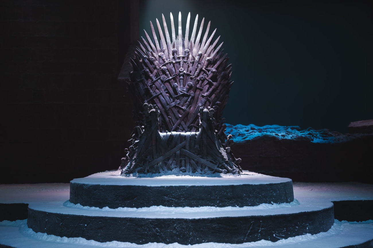 The throne on its snow-dusted dais inside the Game of Thrones Studio Tour