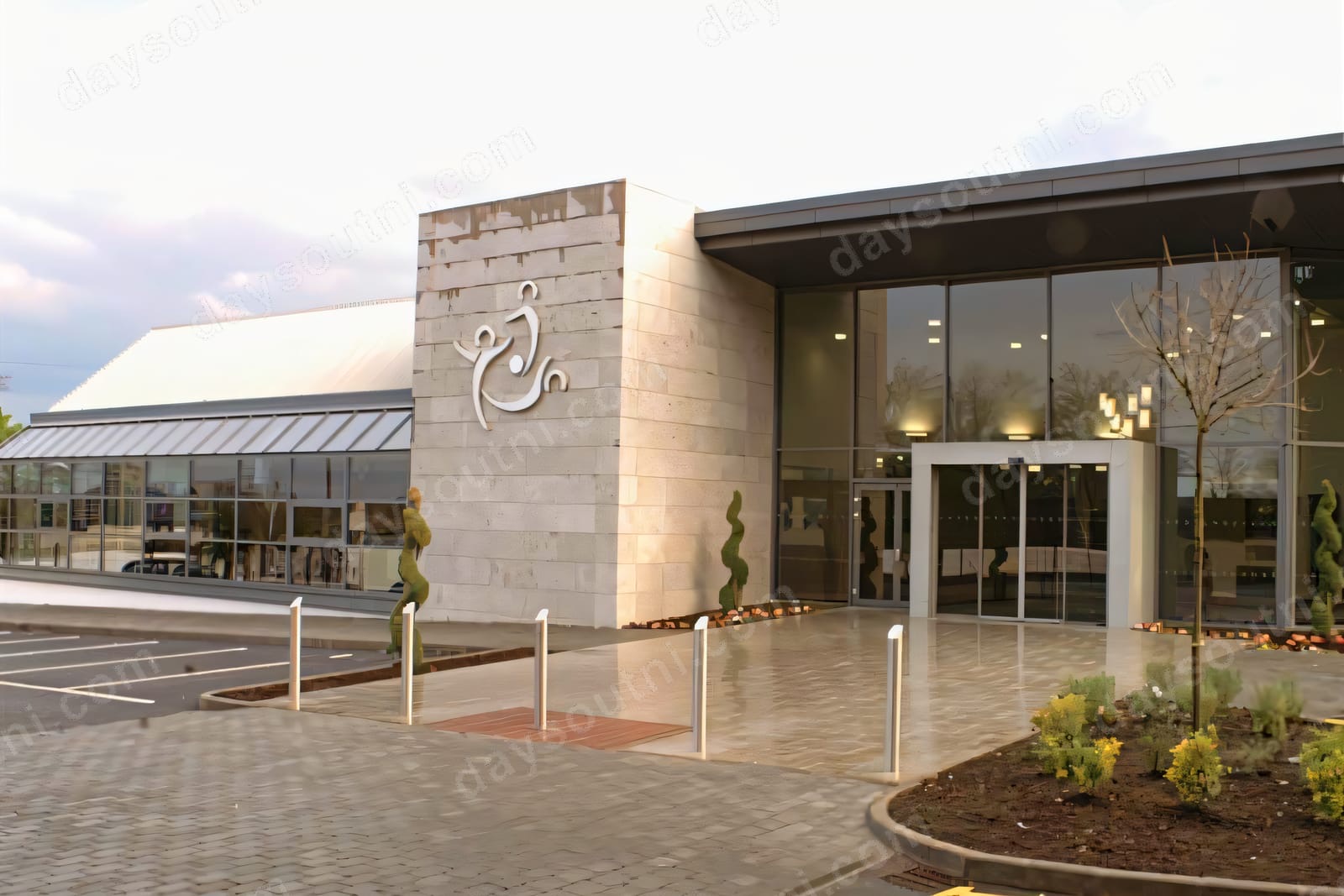 The modern Orchard Leisure Centre in Armagh, home to Gulliver's Soft Play, with its stone-and-glass frontage