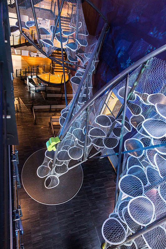 The towering Climbit wire climbing structure at W5 in Belfast