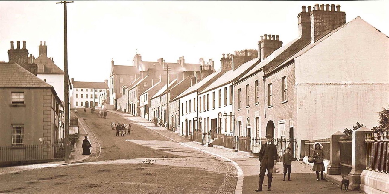A vintage photograph of Main Street in Hillsborough village in the early twentieth century