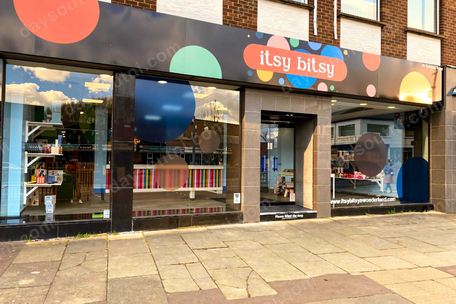 The colourful spotted shopfront of Itsy Bitsy Wonderland role-play town on Railway Road in central Coleraine