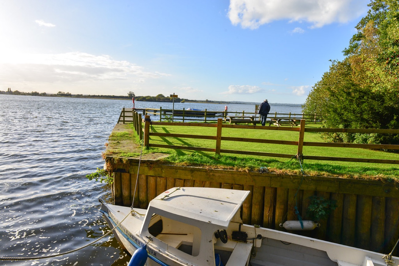 The jetty and slipway at Maghery with the lough stretching away behind