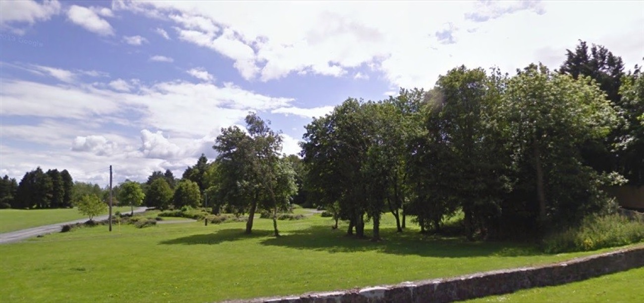 Open parkland with mature trees and big clouds at Maghery Country Park