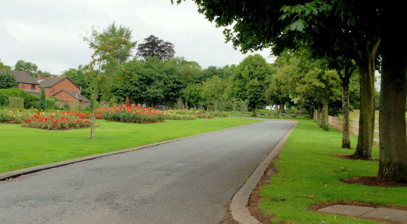 Tree avenue and flower beds at Moira Demesne