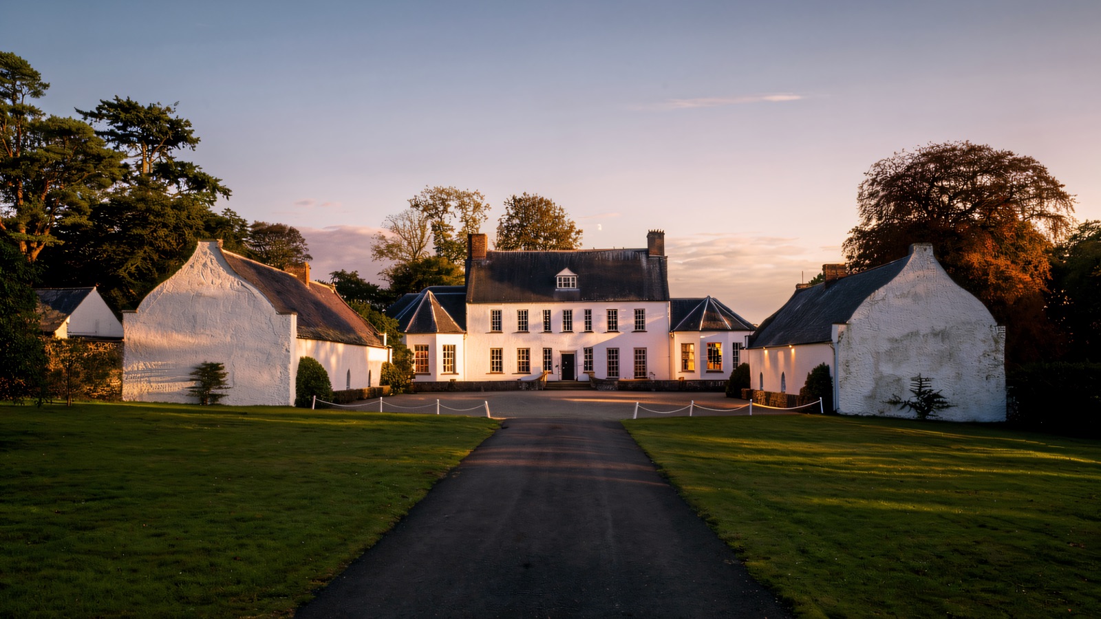 The white seventeenth-century front of Springhill House