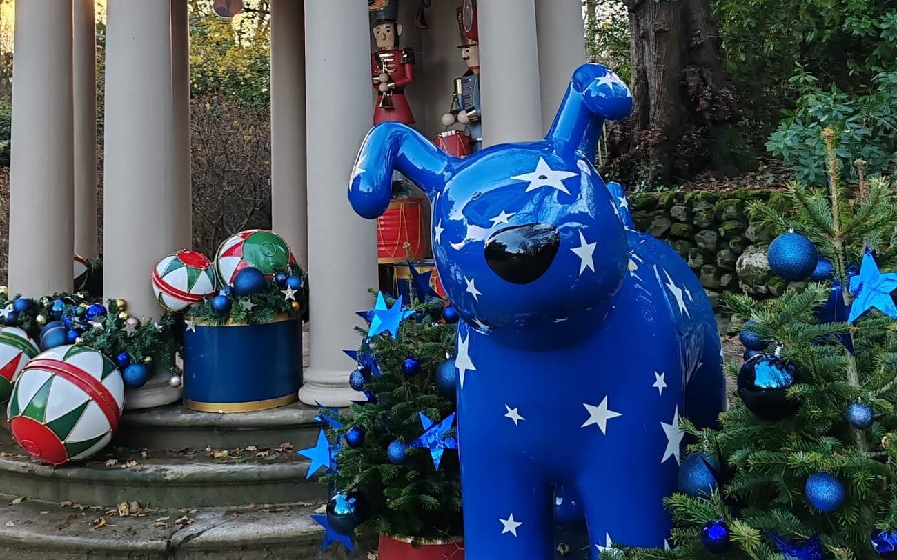 The gardens of Hillsborough Castle decorated with lights for Christmas