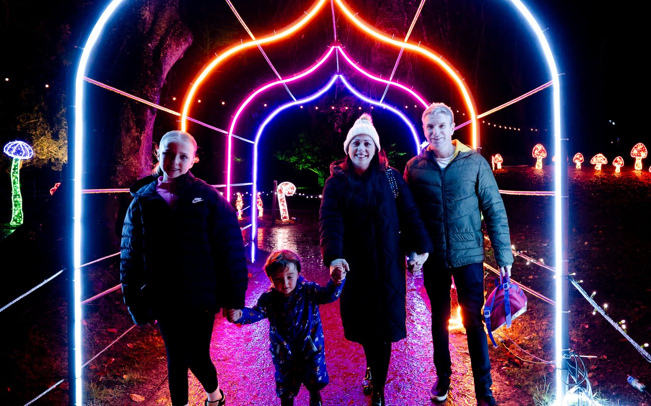 The illuminated Enchanted Winter Garden light trail at Antrim Castle Gardens