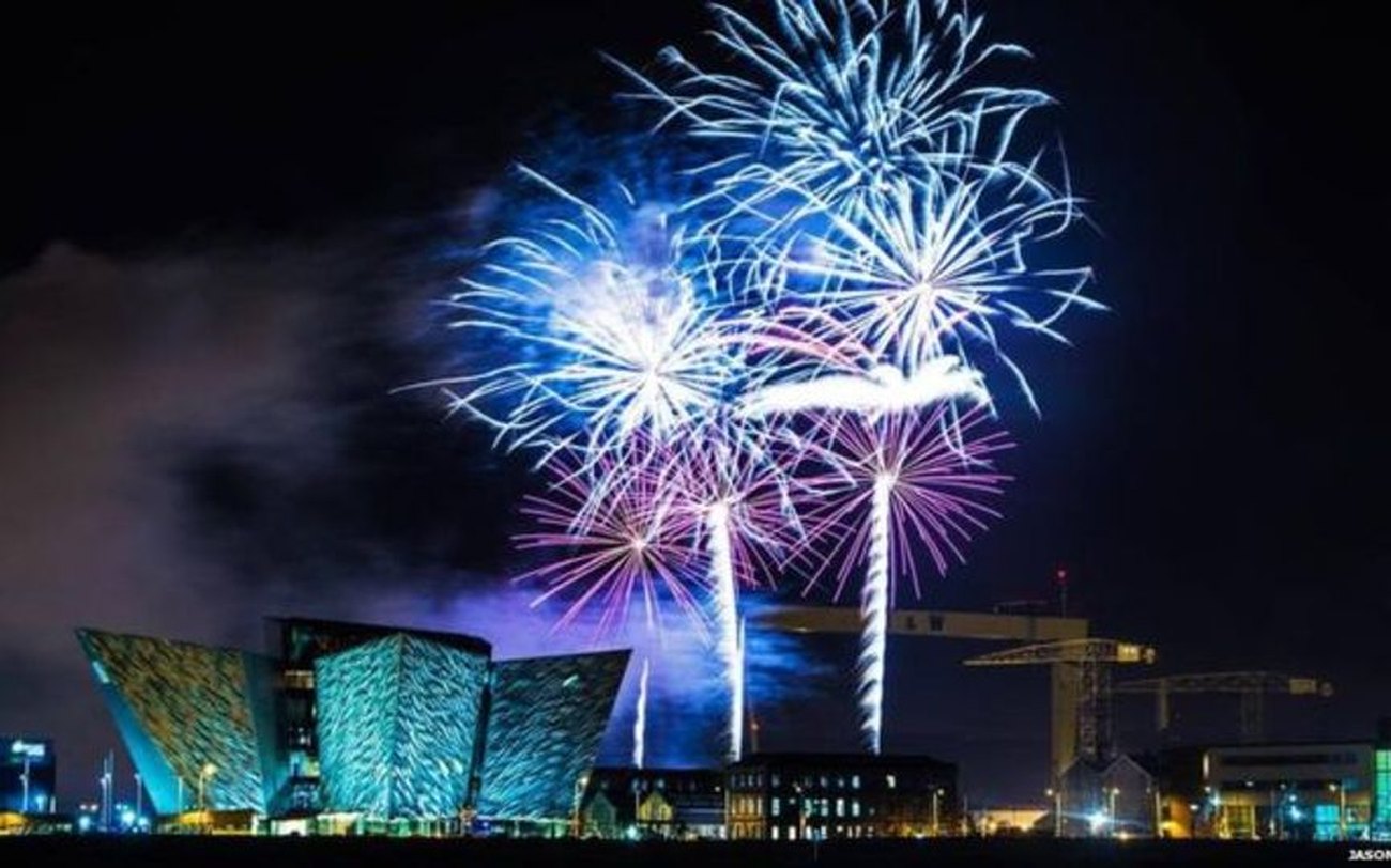 Fireworks over the water at Belfast's Monster Mash Halloween night