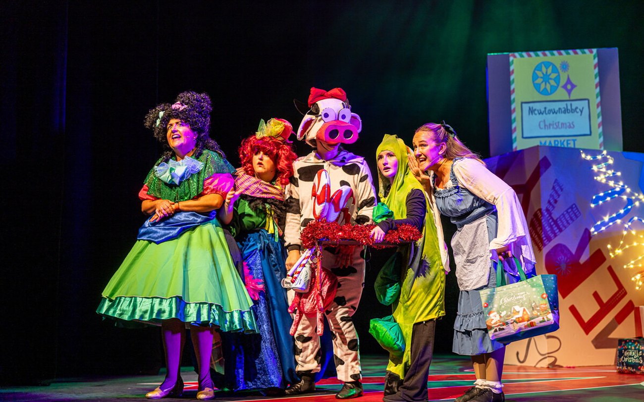 A family pantomime on stage at Theatre at the Mill, Newtownabbey