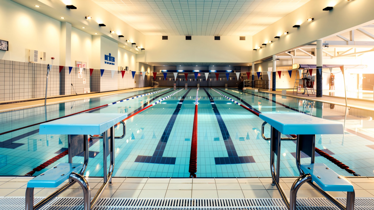 The main pool at the Olympia, bright and empty