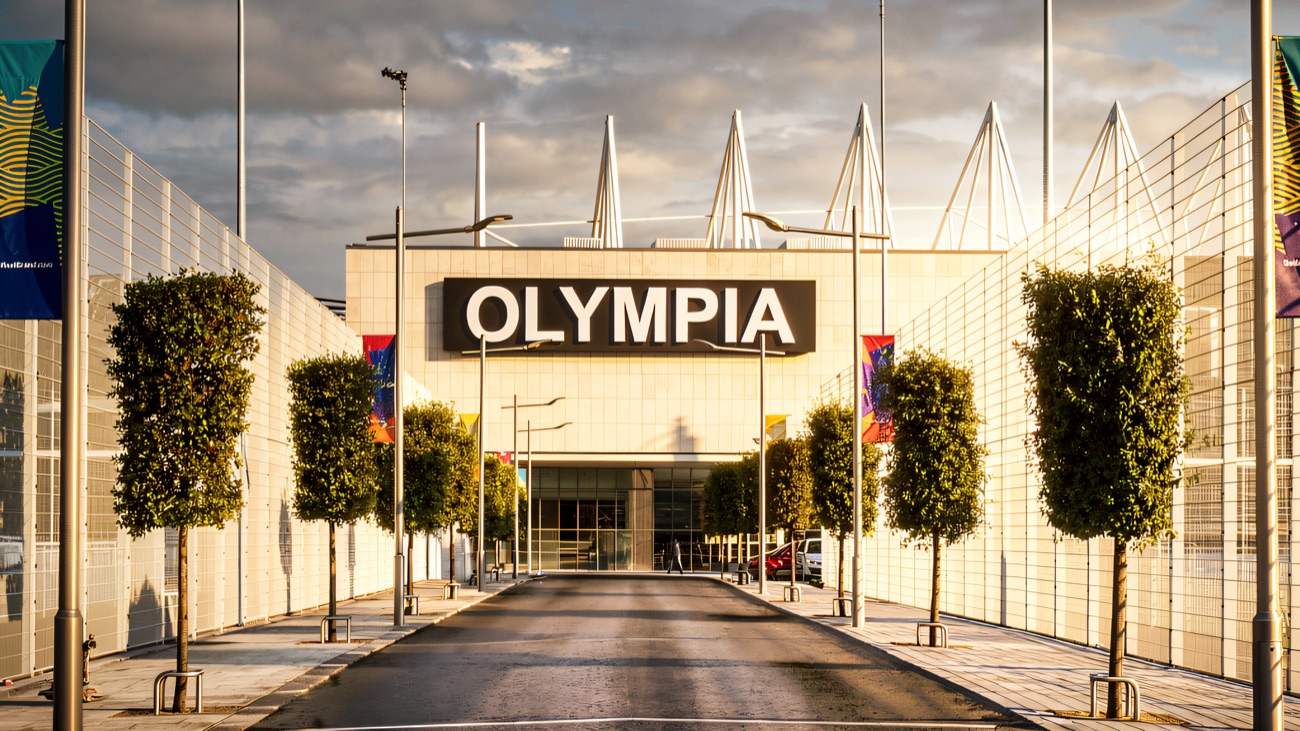The exterior of the Olympia with its entrance signage