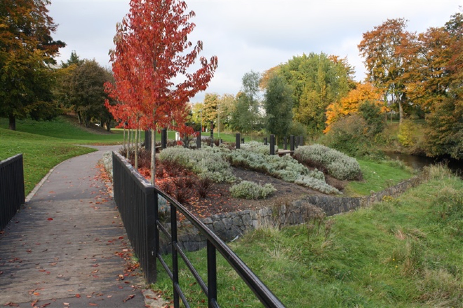 The riverside path and play park at Solitude Park in Banbridge