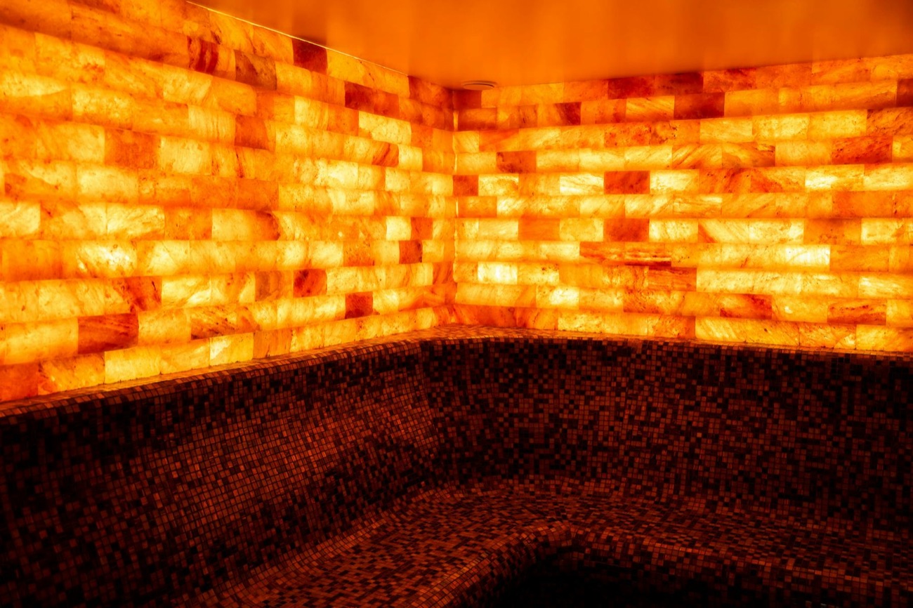 The Himalayan salt cove, its walls glowing warm amber.