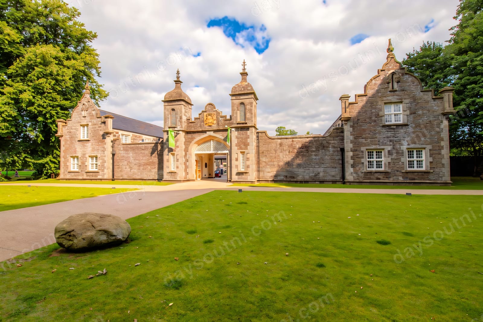 The turreted gatehouse and stable court at Shane's Castle Estate