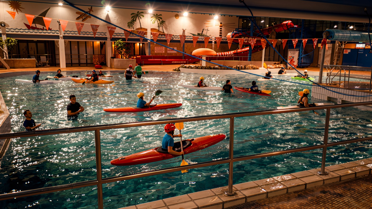 Kayaks out on the water during a club session