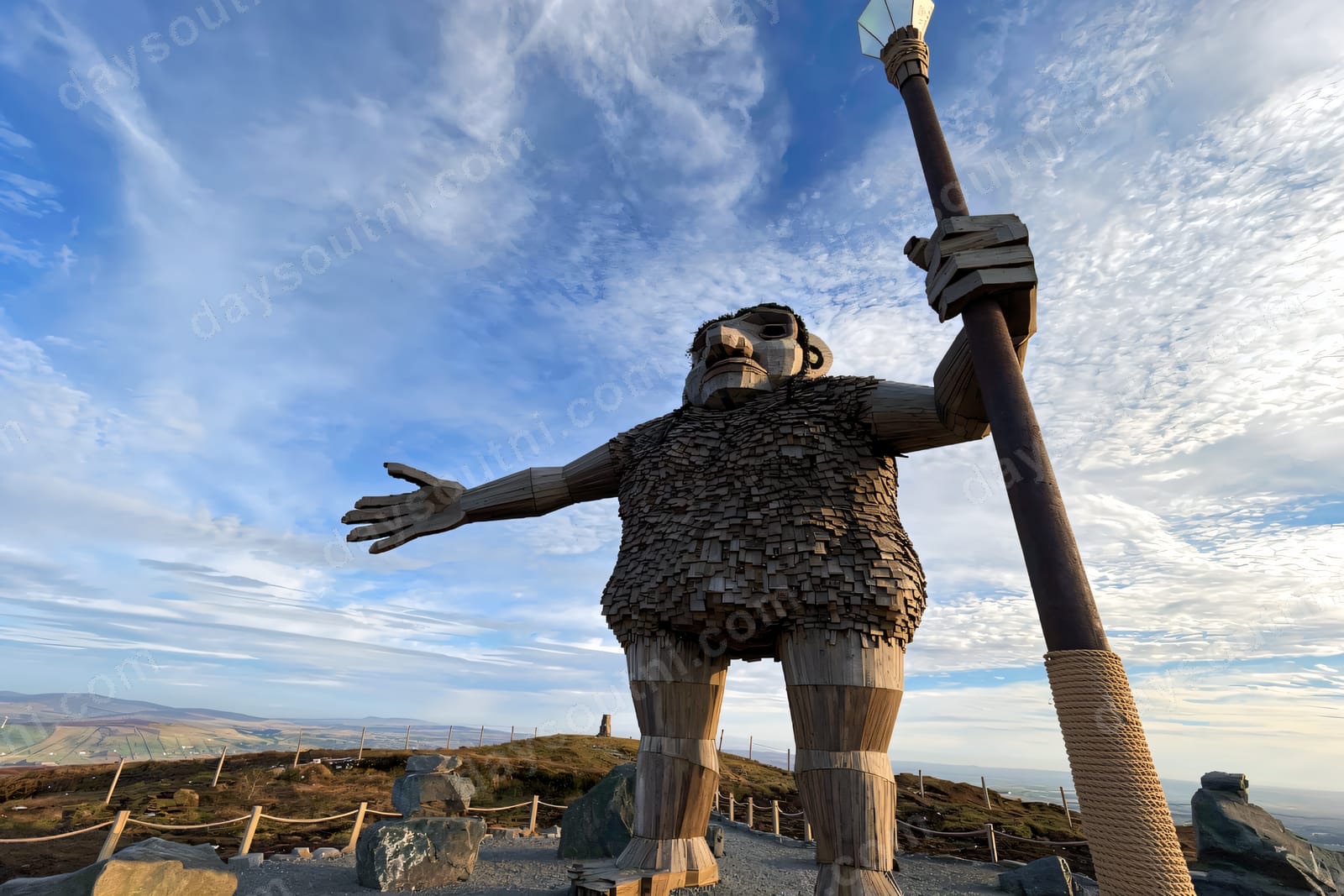 A large wooden giant sculpture in forest near Gortin