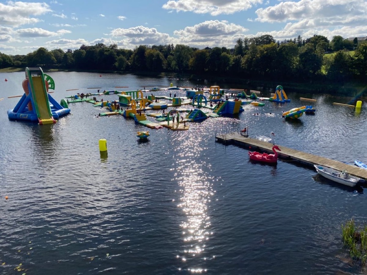 The aqua park in sunshine with sparkling water