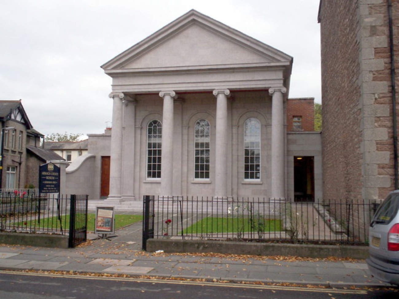The classical portico of the free Armagh County Museum at the end of The Mall