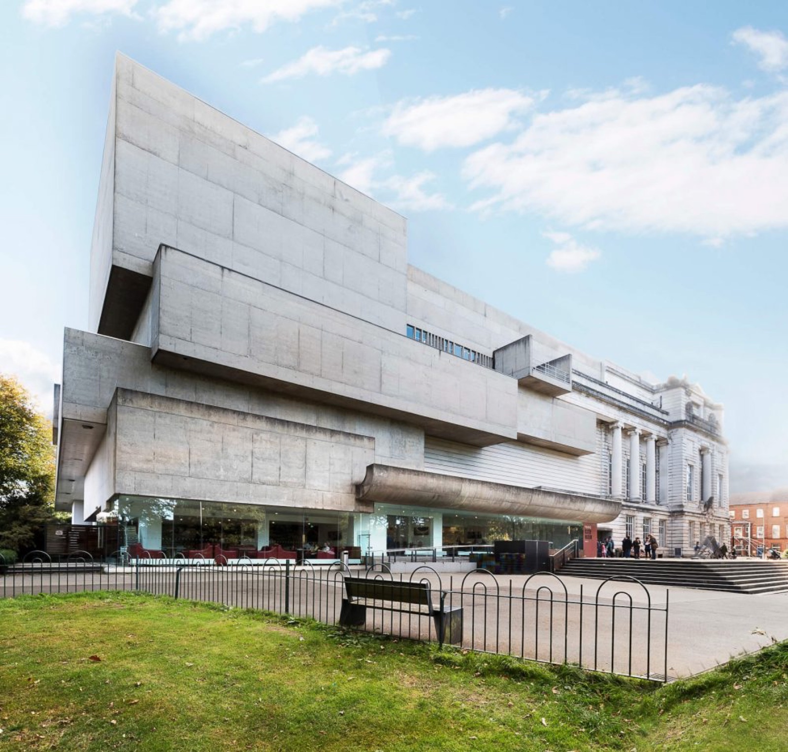 The Ulster Museum's cascading concrete extension joined to the old columned Portland-stone wing