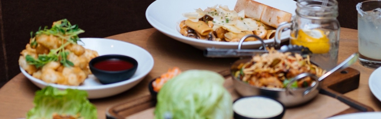 A table of dishes at one of the restaurants in Victoria Square, Belfast