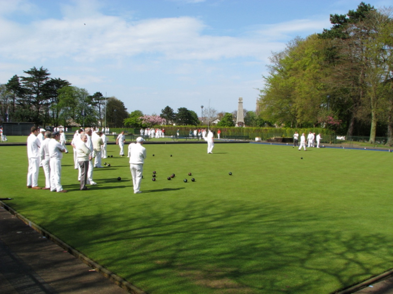 Bowling greens and the war memorial at Ward Park Bangor